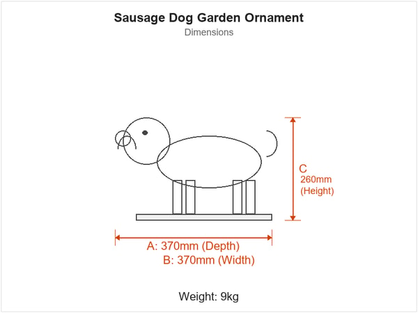 Sausage Dog Garden Ornament in Stone Dimensions Diagram