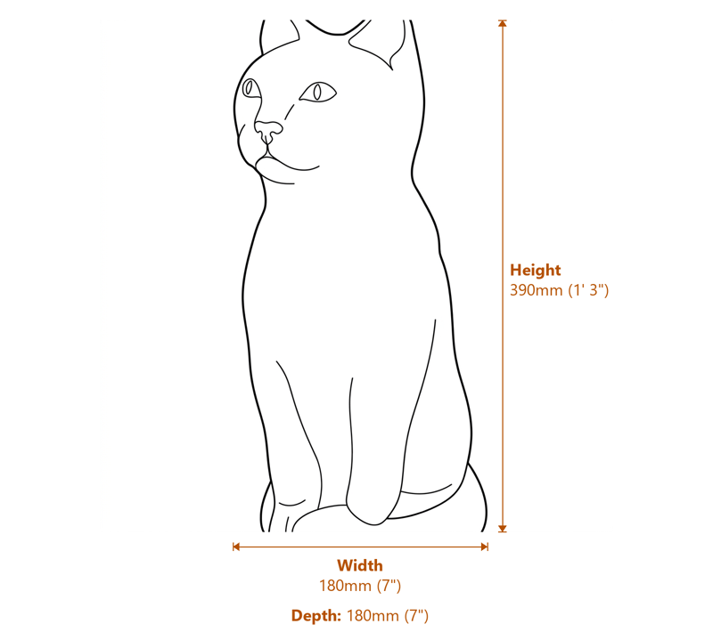 Sitting Cat Garden Ornament in Stone Dimensions Diagram