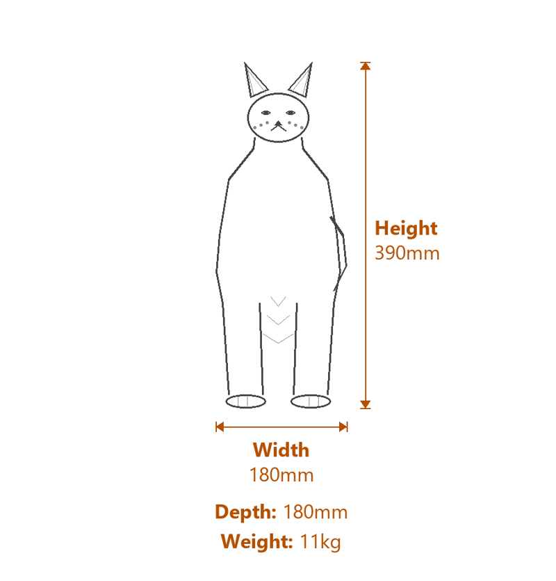 Sitting Cat Garden Ornament in Sandstone Dimensions Diagram