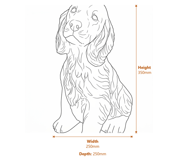 Loyal Spaniel Garden Ornament in Sandstone Dimensions Diagram