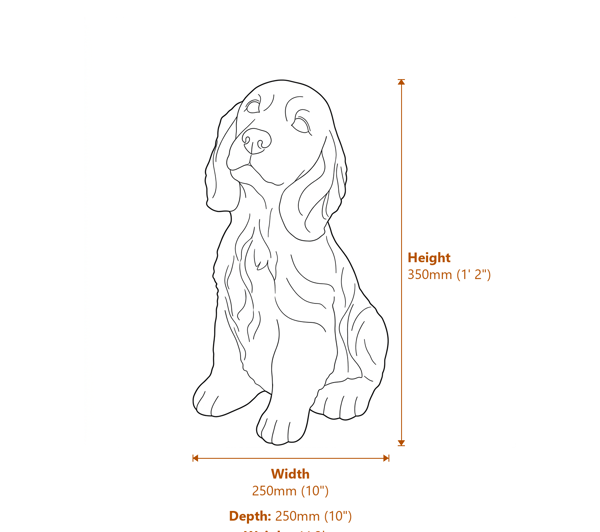 Loyal Spaniel Garden Ornament in Stone Dimensions Diagram