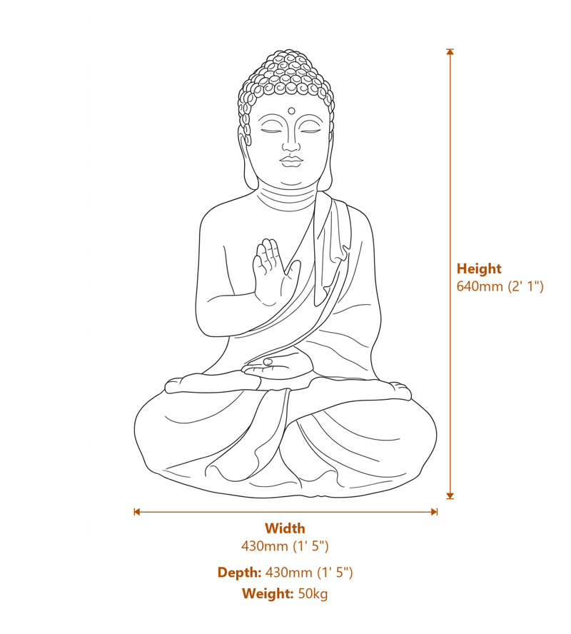 Buddha Prince Garden Ornament in Stone Dimensions Diagram