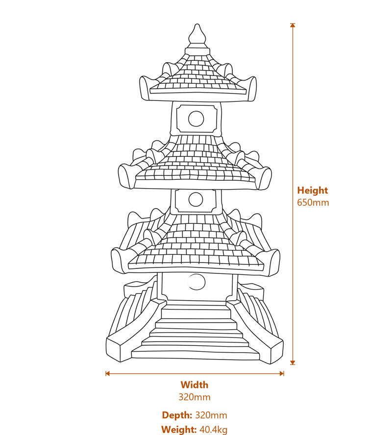 Grand Pagoda Garden Ornament in Sandstone Dimensions Diagram