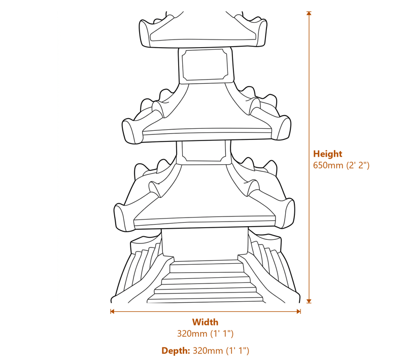 Grand Pagoda Garden Ornament in Stone Dimensions Diagram