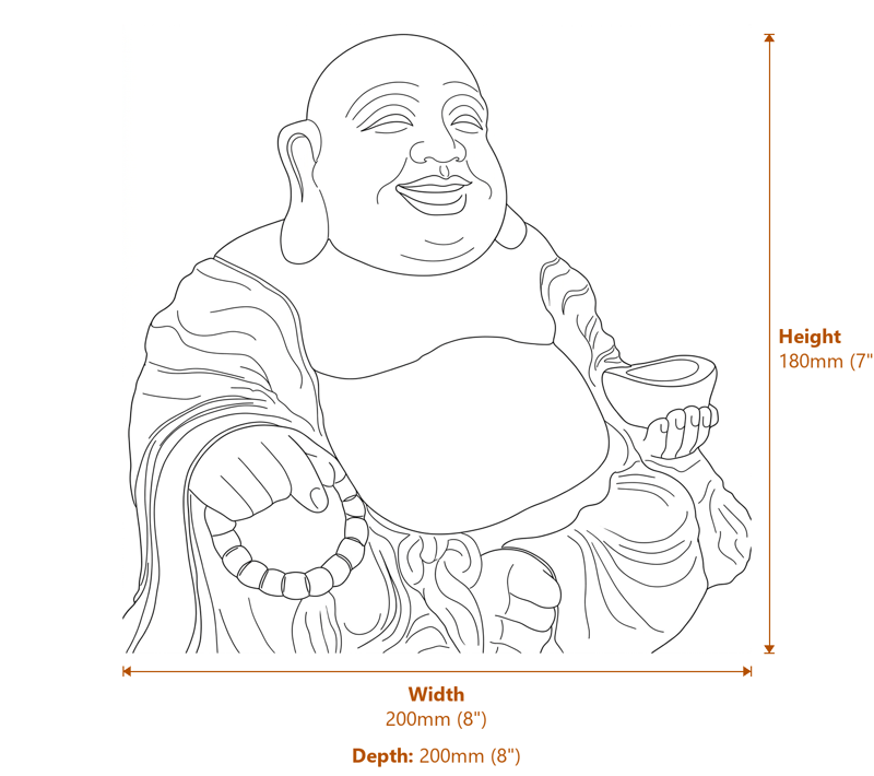 Small Jolly Buddha Garden Ornament in Stone Dimensions Diagram