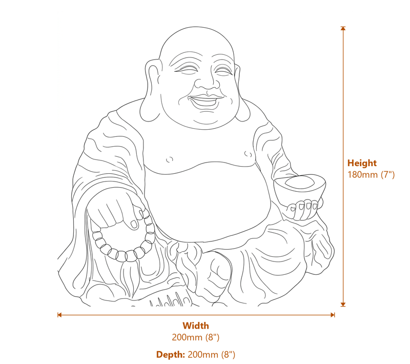 Small Jolly Buddha Garden Ornament in Sandstone Dimensions Diagram