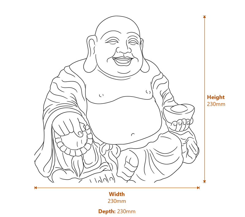 Medium Jolly Buddha Garden Ornament in Sandstone Dimensions Diagram