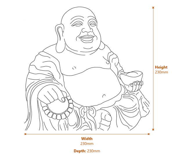 Medium Jolly Buddha Garden Ornament in Stone Dimensions Diagram