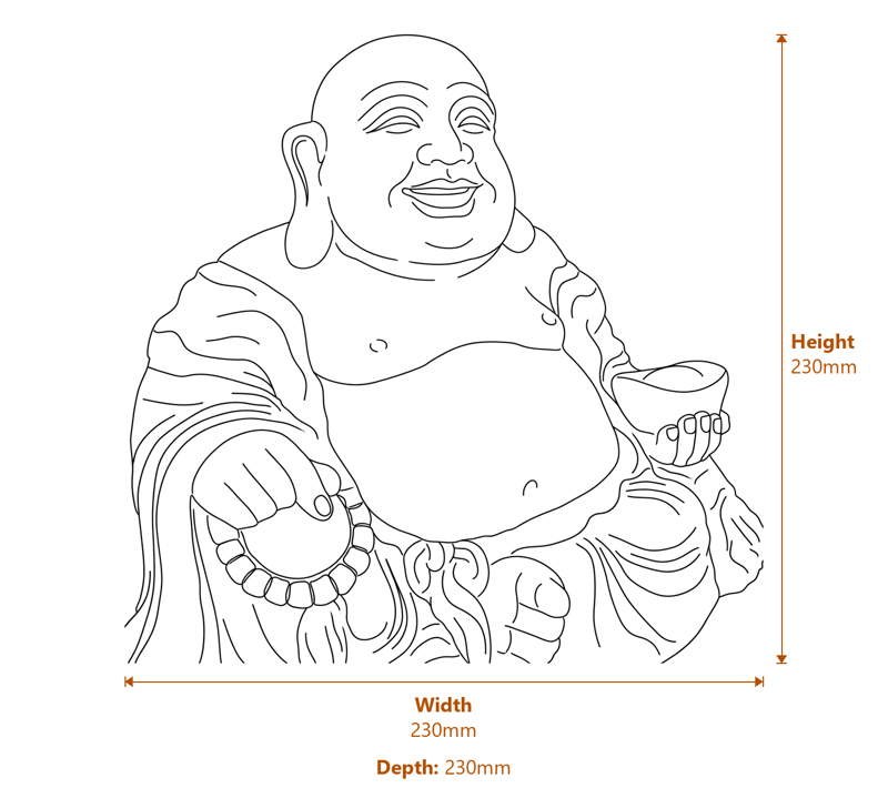 Medium Jolly Buddha Garden Ornament in Stone Dimensions Diagram