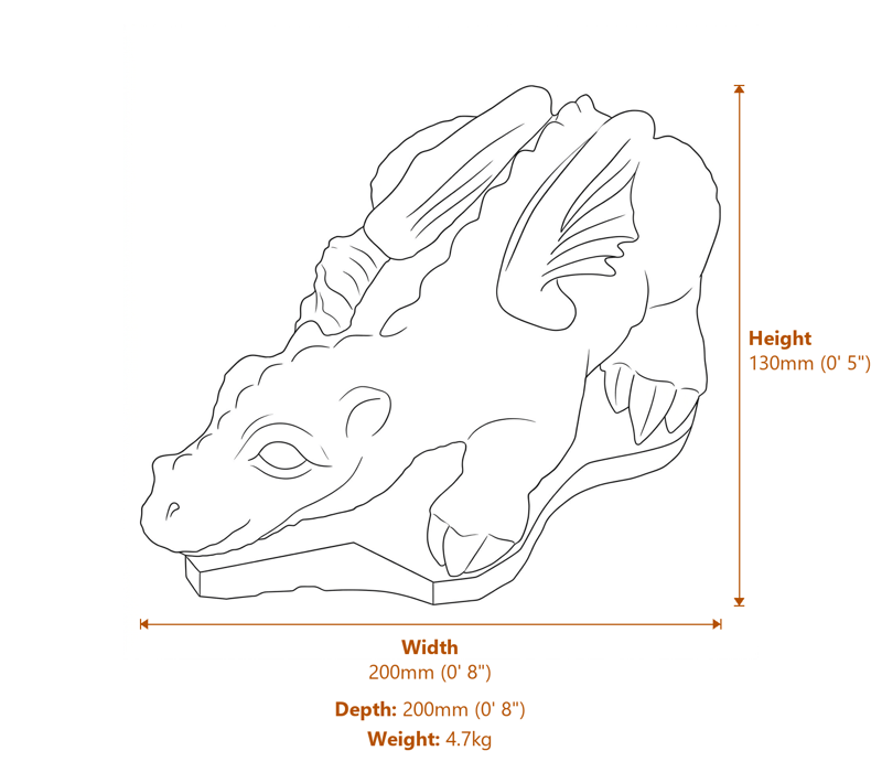 Dragon Hatchling Stone Garden Ornament in Stone Dimensions Diagram