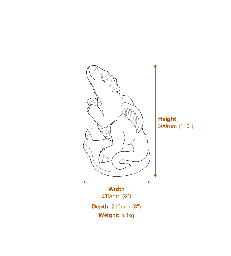 Small Hatchling Dragon Stone Garden Ornament in Sandstone Dimensions Diagram
