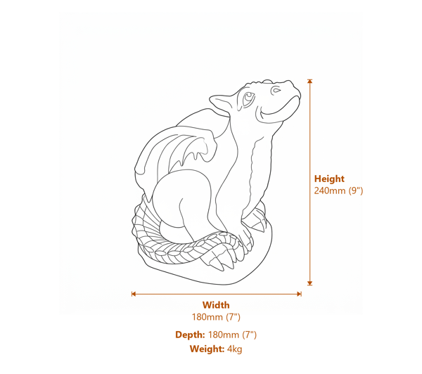 Smiling Hatchling Dragon Stone Garden Ornament in Sandstone Dimensions Diagram