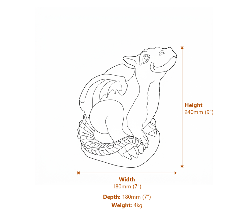 Smiling Hatchling Dragon Stone Garden Ornament in Sandstone Dimensions Diagram