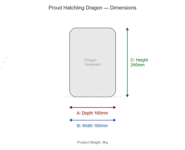 Proud Hatchling Dragon Stone Garden Ornament in Stone Dimensions Diagram