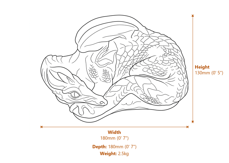 Sleeping Dragon Stone Garden Ornament in Sandstone Dimensions Diagram