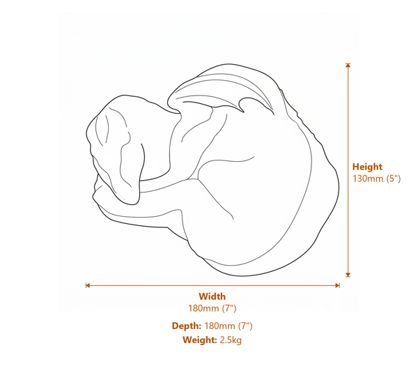 Sleeping Dragon Stone Garden Ornament in Stone Dimensions Diagram