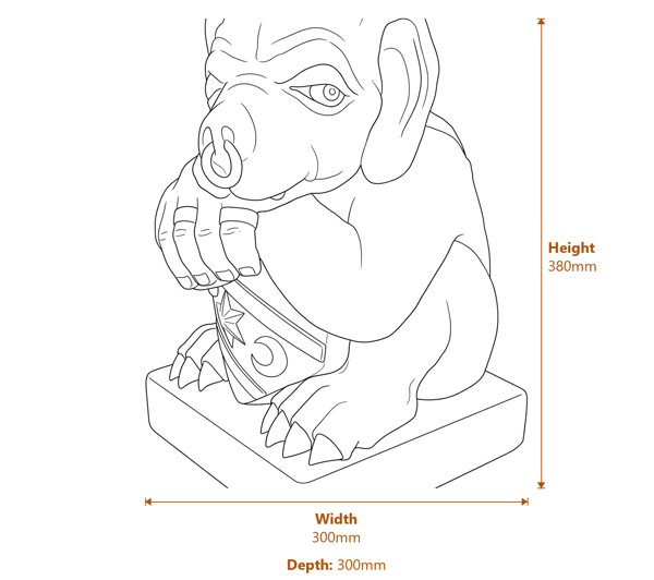 Gargoyle with Shield Stone Garden Ornament in Stone Dimensions Diagram