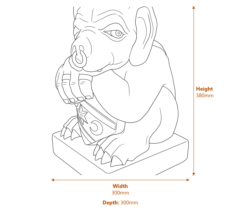 Gargoyle with Shield Stone Garden Ornament in Stone Dimensions Diagram