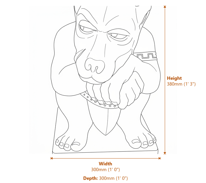 Gargoyle with Sword Stone Garden Ornament in Sandstone Dimensions Diagram