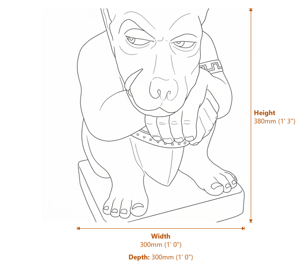 Gargoyle with Sword Stone Garden Ornament in Stone Dimensions Diagram