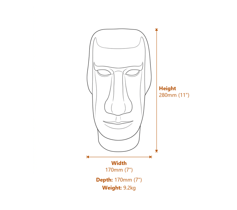 Easter Island Head Garden Ornament in Stone Dimensions Diagram