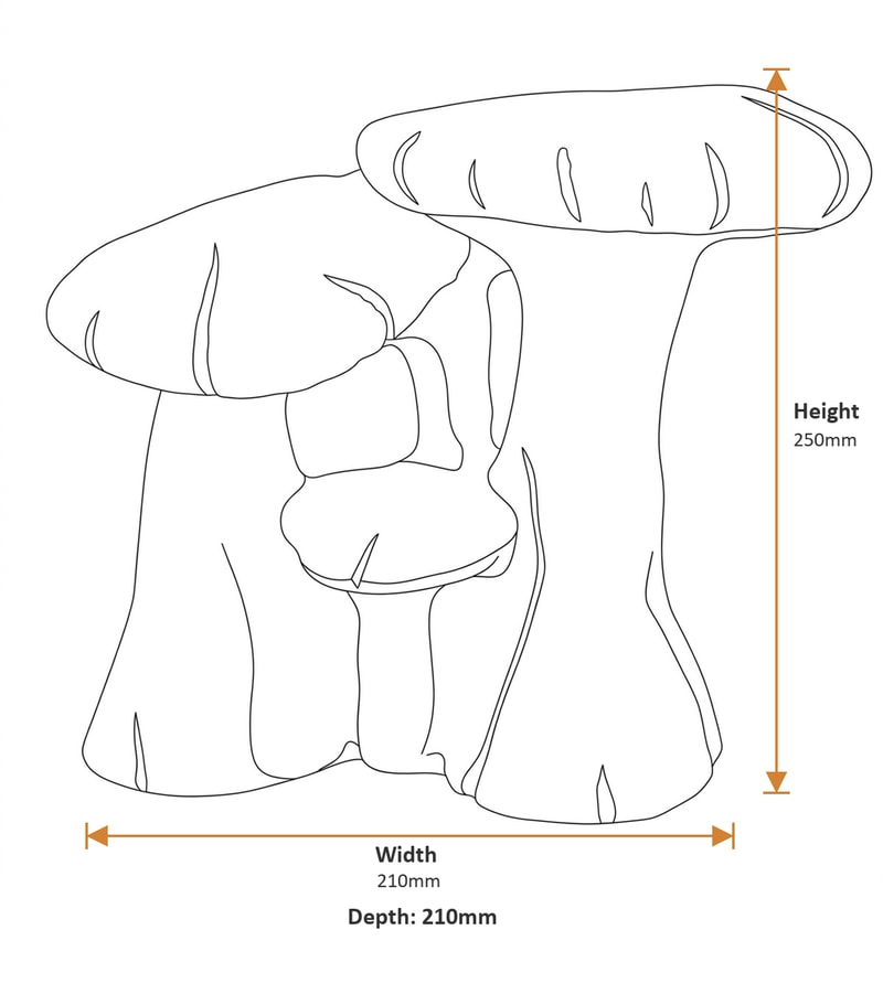 Large Mushroom Family Garden Ornament in Sandstone Dimensions Diagram