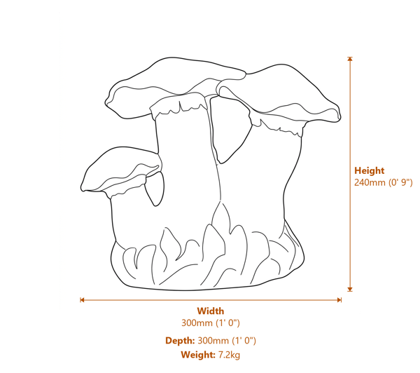 Small Mushroom Family Garden Ornament in Sandstone Dimensions Diagram