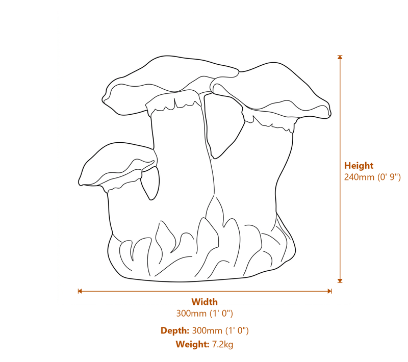 Small Mushroom Family Garden Ornament in Sandstone Dimensions Diagram