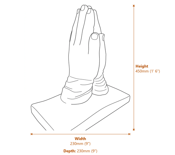Praying Hands Garden Ornament in Sandstone Dimensions Diagram