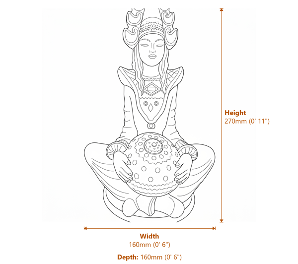 Sitting Princess Stone Garden Ornament in Sandstone Dimensions Diagram