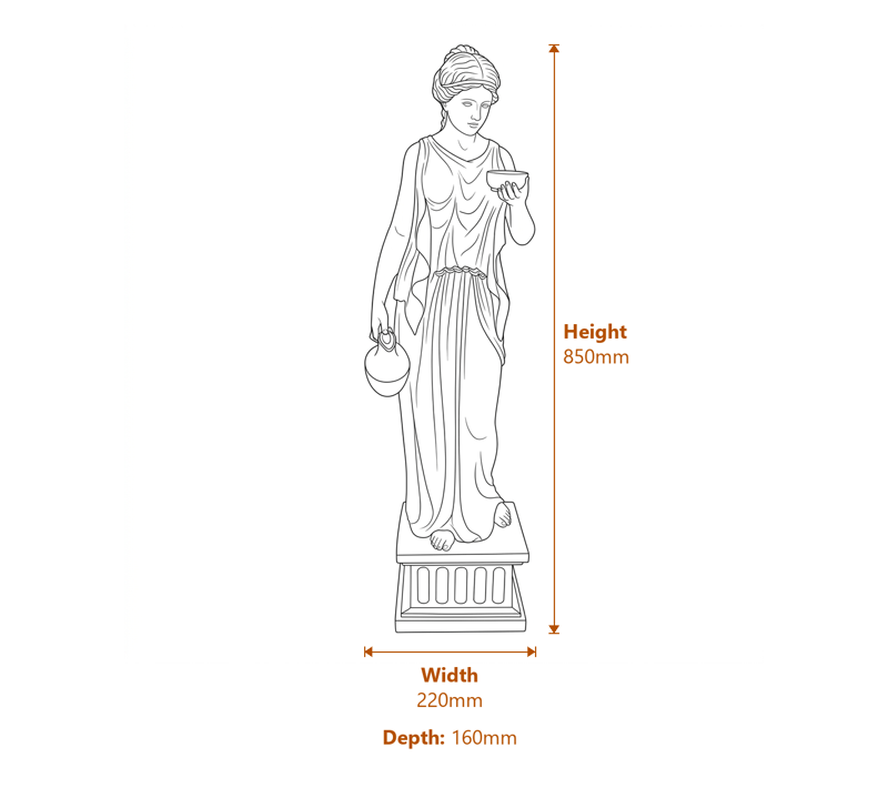 Large Hebe Goddess Garden Statue Dimensions Diagram