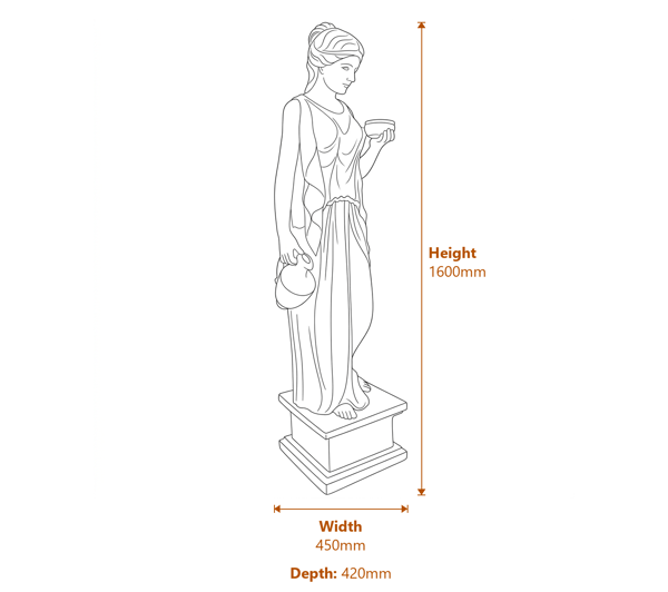 Extra Large Hebe Goddess Garden Statue Dimensions Diagram