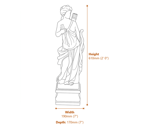 Diana the Hunter Garden Statue Small Dimensions Diagram