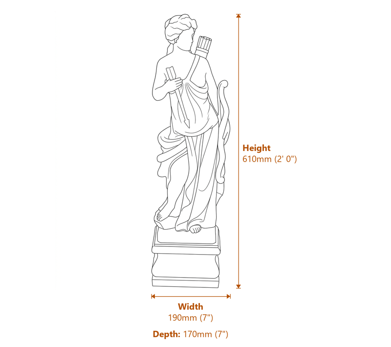 Diana the Hunter Garden Statue Small Dimensions Diagram