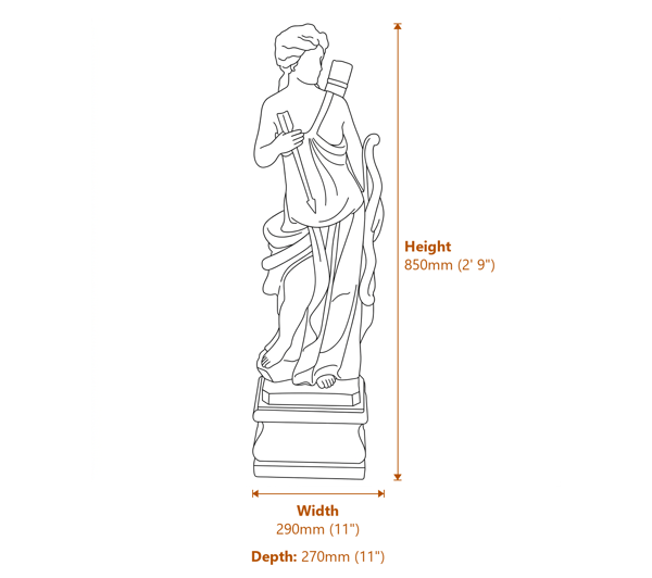 Diana the Hunter Garden Statue Large Dimensions Diagram