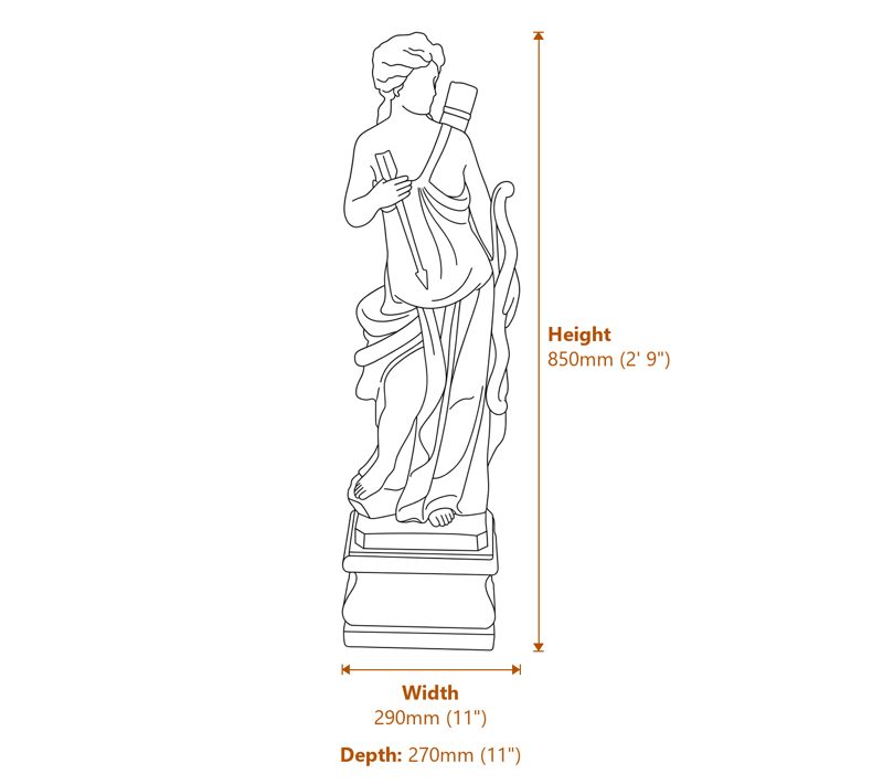Diana the Hunter Garden Statue Large Dimensions Diagram