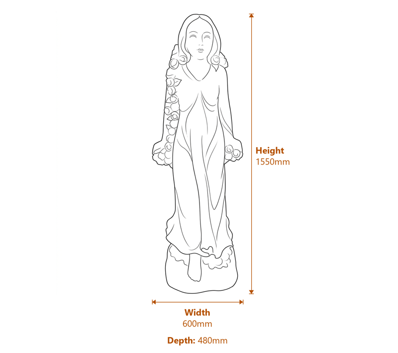 Flora Goddess of Flowers Garden Ornament Large Dimensions Diagram