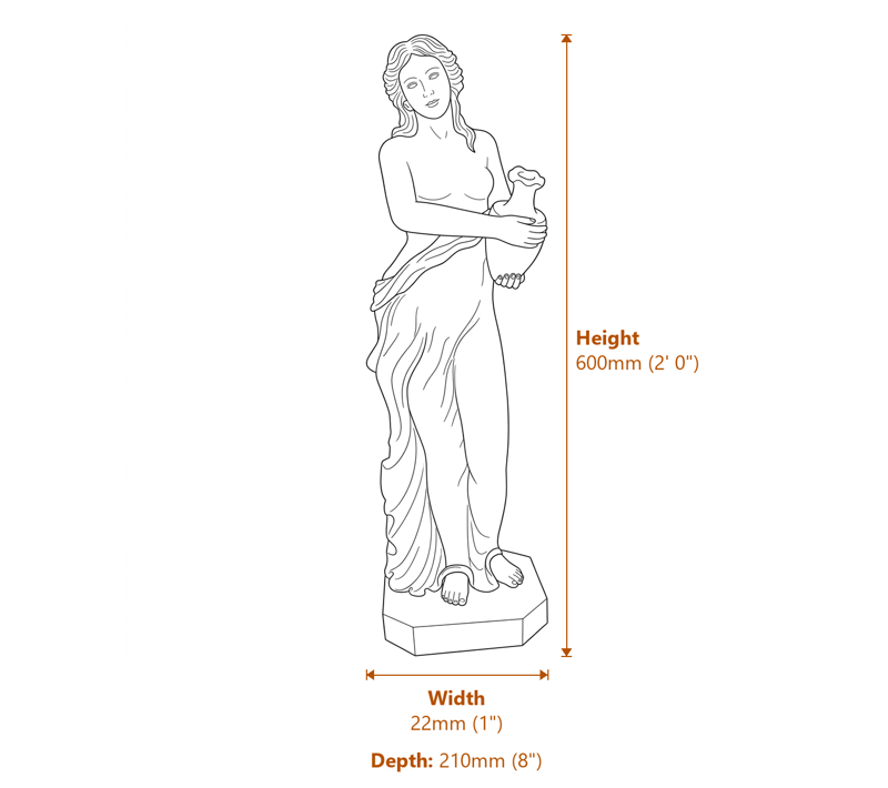 Small Grace Goddess Garden Statue Dimensions Diagram