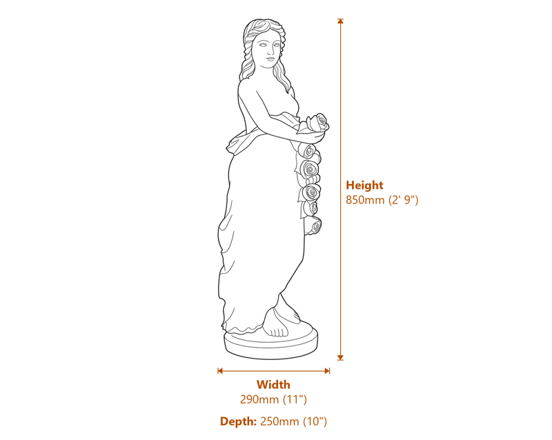 Large Iris Goddess Garden Statue Dimensions Diagram