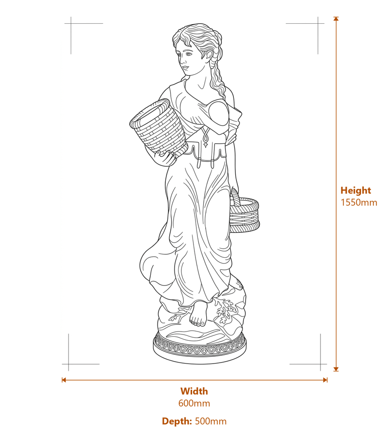 Isabella Goddess Garden Statue Dimensions Diagram