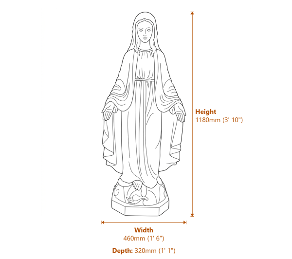 Extra Large Mary Garden Statue Dimensions Diagram