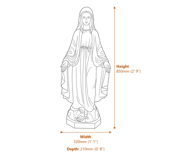 Large Mary Garden Statue Dimensions Diagram