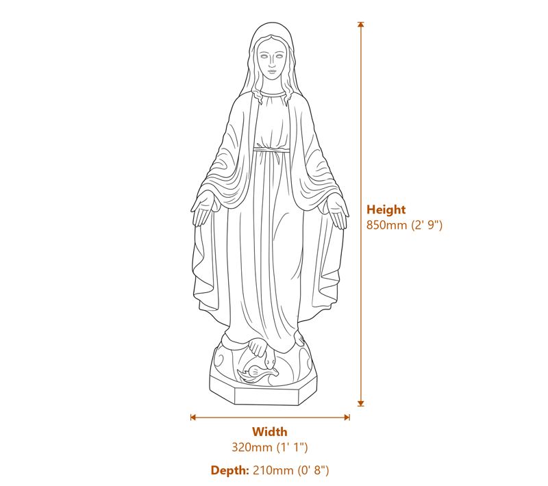 Large Mary Garden Statue Dimensions Diagram