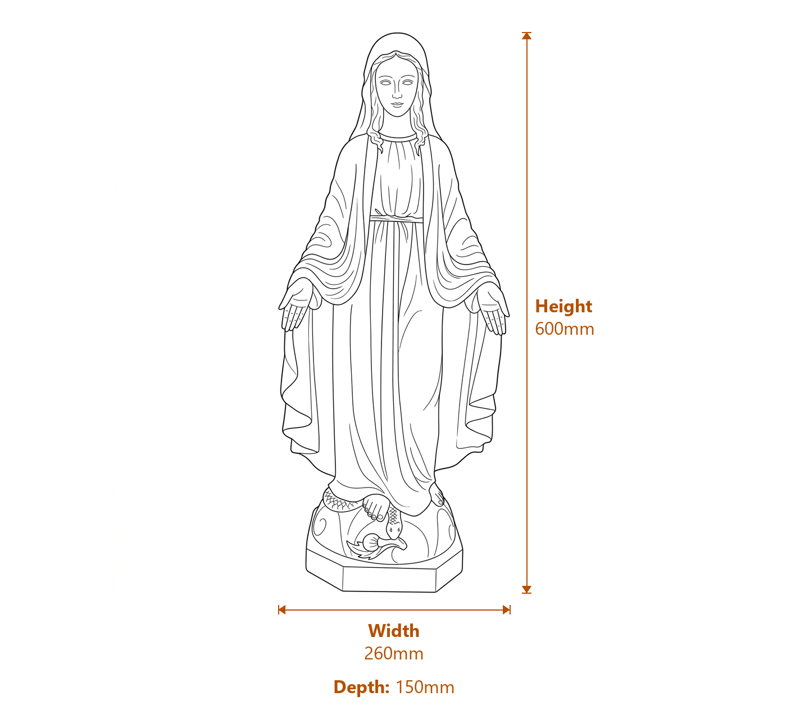 Small Mary Garden Statue Dimensions Diagram