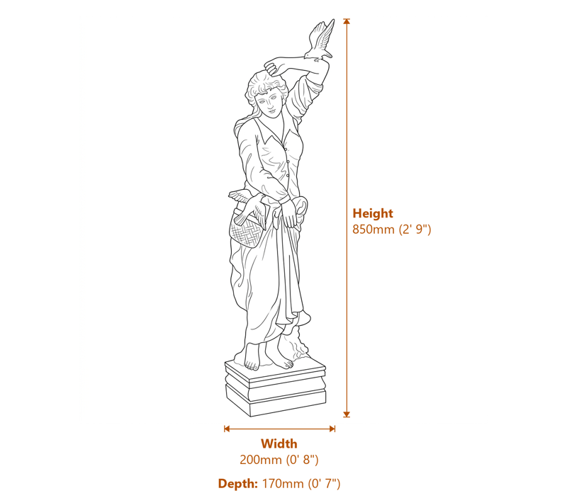 Small Melanie Garden Statue Dimensions Diagram
