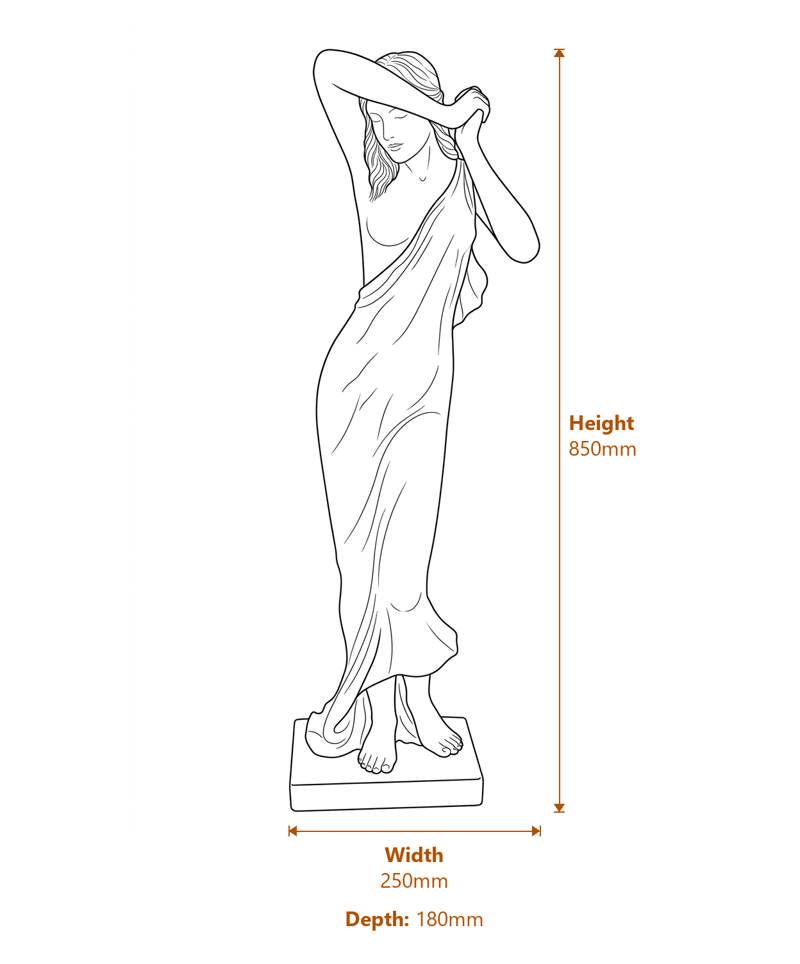Large Vergogna Phryne Garden Statue Dimensions Diagram