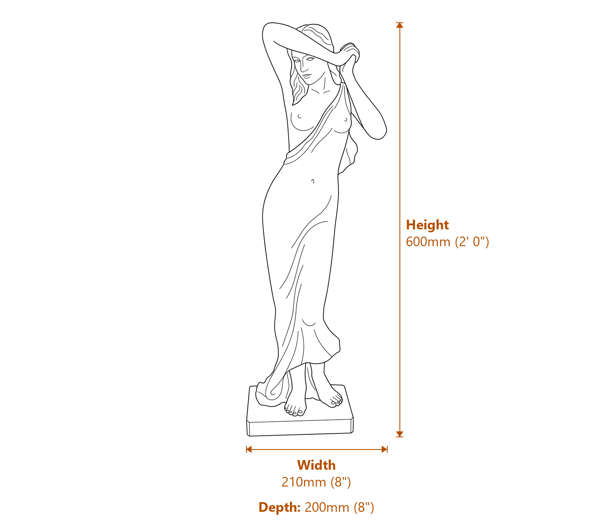 Small Vergogna Phryne Garden Statue Dimensions Diagram