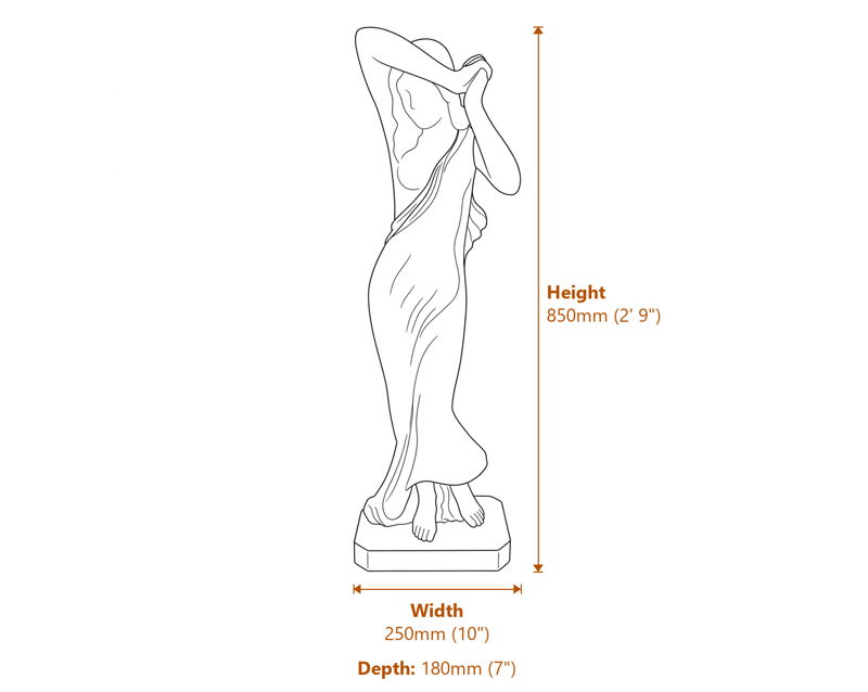 Vergogna Phryne Garden Statue in Verdigris Dimensions Diagram