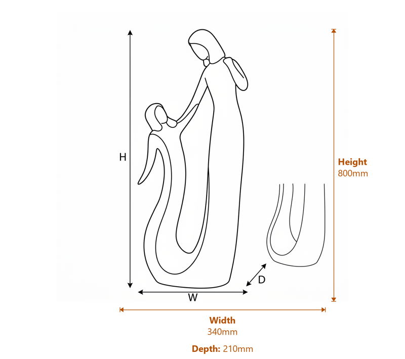 Large Circle of Love Garden Statue Dimensions Diagram