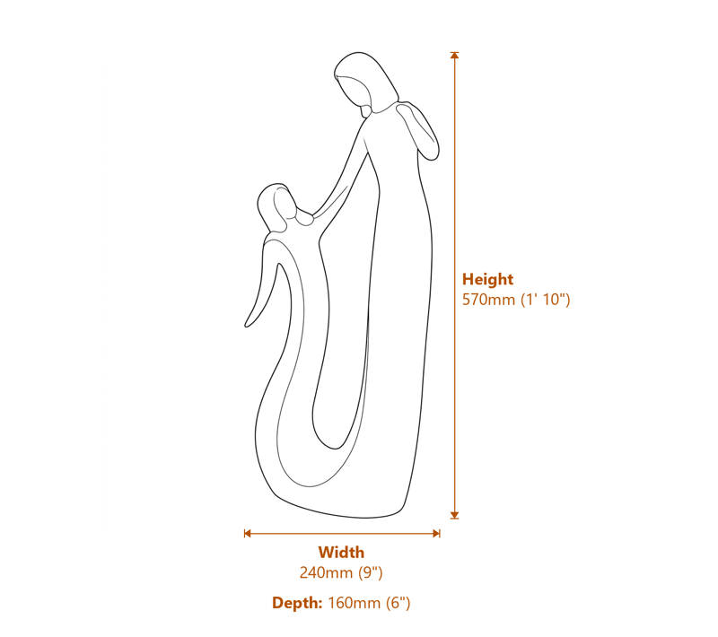 Small Circle of Love Garden Statue Dimensions Diagram